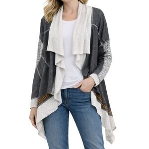 Scrapbook Draped‎ Cardigan Women Small Gray Media Plaid Trim Boho Open Front